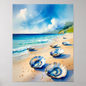 Poster Vibrant aquarelle Oyster Seashell Beach (Devant)