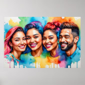 Poster Vibrant Aquarelle Portrait souriant Visages muraux (Devant)