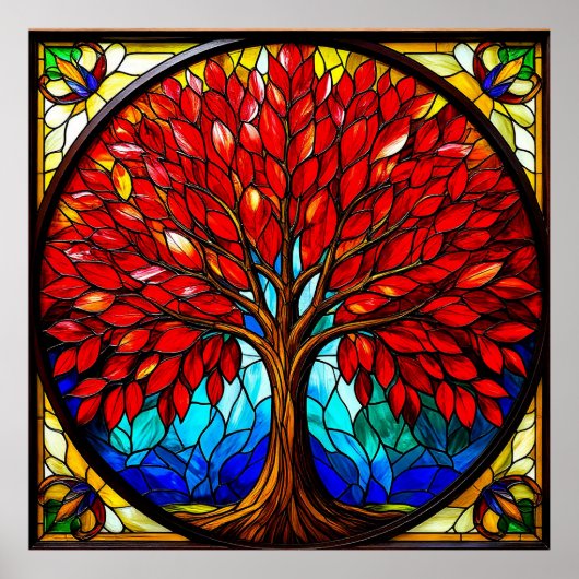 Poster Vibrant Arbre Rouge Vibré verre Art (Devant)