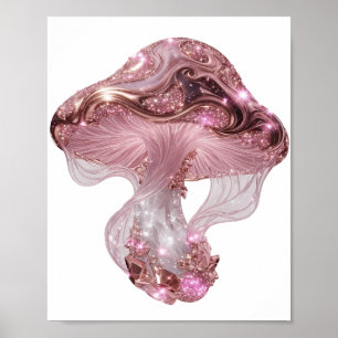 Poster Vibrant Argent CHAMPIGNON ROSE ÉCLAIRANT