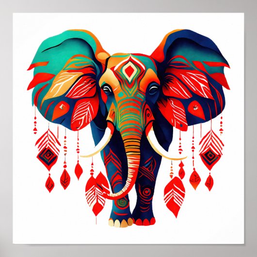 Poster Vibrant Boho Chic Elephant (Devant)