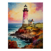 Poster Vibrant Breton Coast Lighthouse - Impressionistic  (Devant)