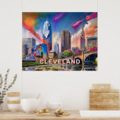 Poster Vibrant Cleveland Ohio Skyline Art Abstrait (Cuisine)
