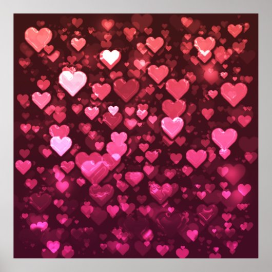 Poster Vibrant Coeurs de Bokeh rose et rouge de l'amour (Devant)