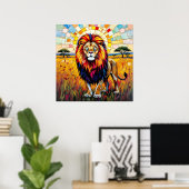 Poster Vibrant Colorée Lion mosaïque (Bureau à domicile)