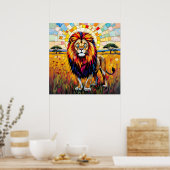 Poster Vibrant Colorée Lion mosaïque (Cuisine)