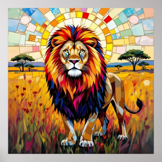 Poster Vibrant Colorée Lion mosaïque (Devant)