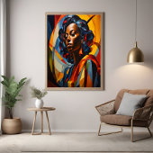 Poster Vibrant Cubiste Abstrait Portrait Art