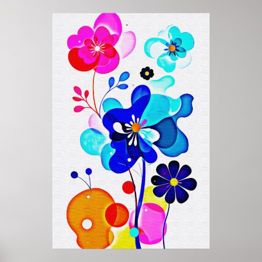 Poster Vibrant Cyan Magenta Abstract Fluid Flowers (Devant)