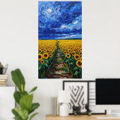 Poster Vibrant Expressionist Sunflower Field Painting (Bureau à domicile)
