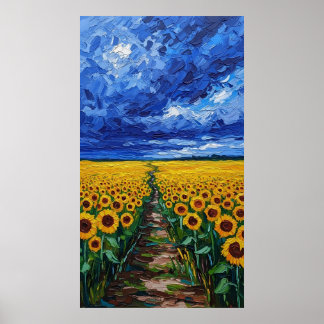 Poster Vibrant Expressionist Sunflower Field Painting