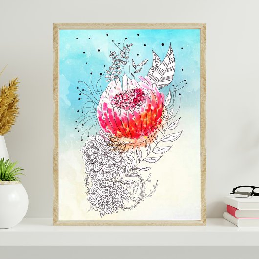 Poster Vibrant Floral Artisan Aquarelle Doodle Art