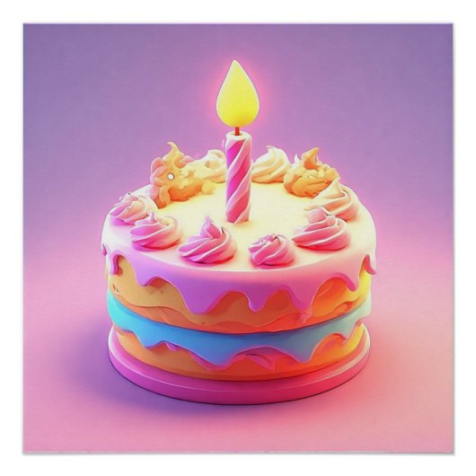 Poster Vibrant gâteau d'anniversaire avec bougie (Devant)