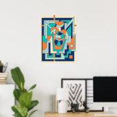 Poster Vibrant Geometric Abstract in Flat Orange and Teal (Bureau à domicile)