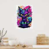 Poster Vibrant Graffiti Street Art Cat (Cuisine)
