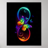 Poster Vibrant infinity with rainbow butterfly on black (Devant)