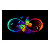 Poster Vibrant infinity with rainbow butterfly on black (Devant)