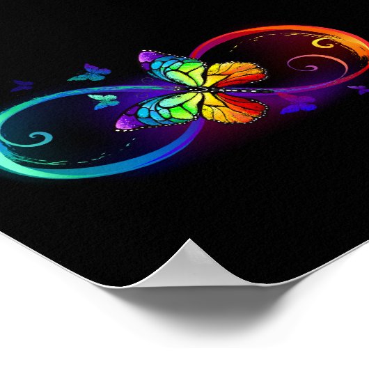 Poster Vibrant infinity with rainbow butterfly on black (Coin)