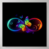 Poster Vibrant infinity with rainbow butterfly on black (Devant)
