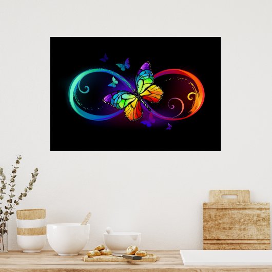 Poster Vibrant infinity with rainbow butterfly on black (Cuisine)