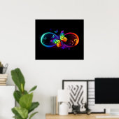 Poster Vibrant infinity with rainbow butterfly on black (Bureau à domicile)