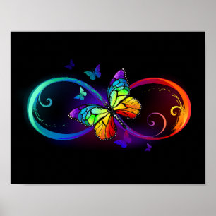 Poster Vibrant infinity with rainbow butterfly on black