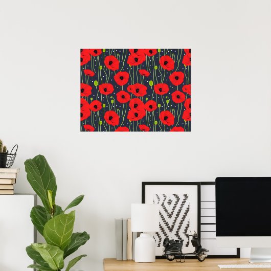Poster Vibrant Modern Red Poppies Pattern Art (Bureau à domicile)