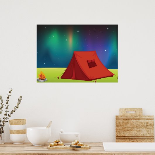Poster Vibrant Northern Lights Camping Tent Night (Cuisine)
