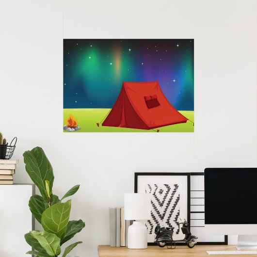 Poster Vibrant Northern Lights Camping Tent Night (Bureau à domicile)