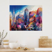 Poster Vibrant NYC coloré Skyline Art (Cuisine)