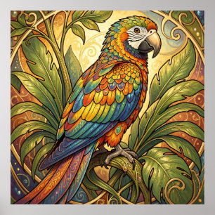 Poster Vibrant perroquet arc-en-ciel Art nouveau