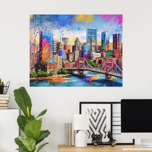 Poster Vibrant Pittsburgh Skyline, Art urbain coloré