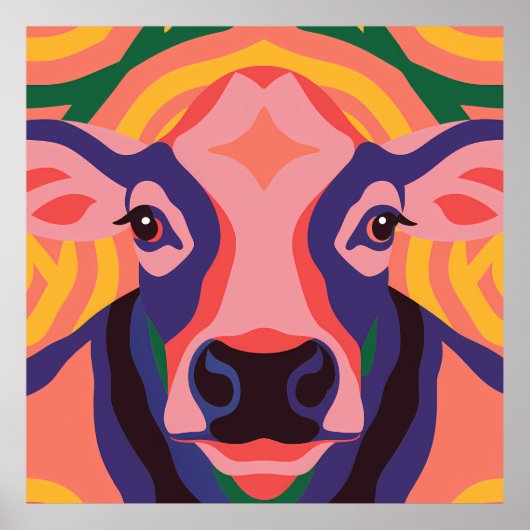 Poster Vibrant Pop Art Cow Face Portrait (Devant)