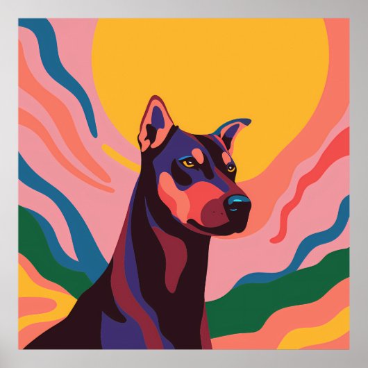 Poster Vibrant Pop Art Doberman Portrait (Devant)