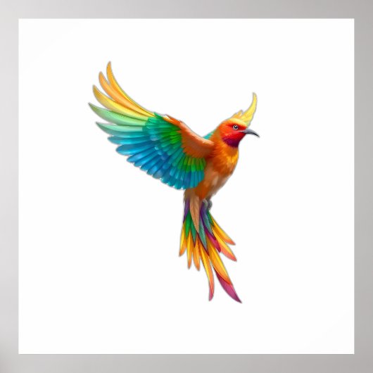 Poster Vibrant Rainbow Bird in Flight Illustration (Devant)