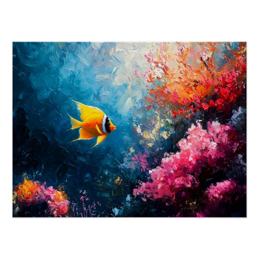 Poster Vibrant récif de corail avec poisson ange (Devant)