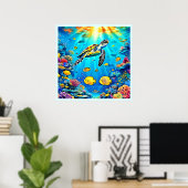 Poster Vibrant Sea Turtle Reef Art (Bureau à domicile)