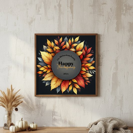 Poster Vibrant Stylisé Feuilles d'automne Thanksgiving