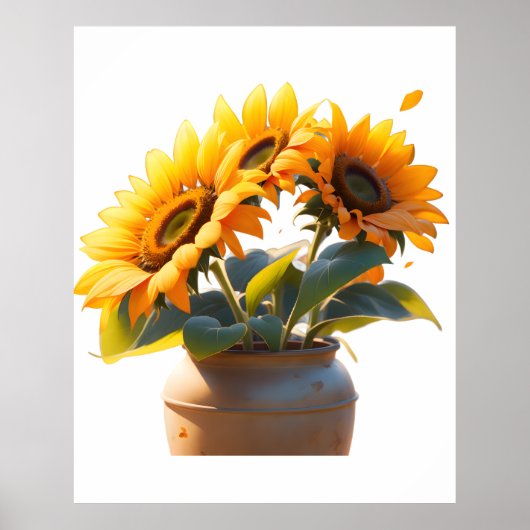 Poster Vibrant Sunflowers in a Rustic Pot (Devant)