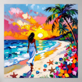 Poster Vibrant Sunset Abstract Beach Scene (Devant)