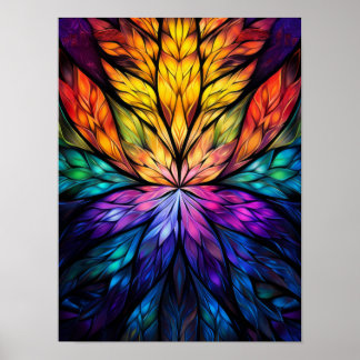 Poster Vibrant Verre Coloré Arc-en-Ciel Botanique Art Lot