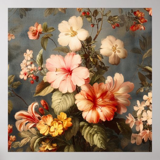 Poster Vibrant Vintage Floral Arrangement (Devant)