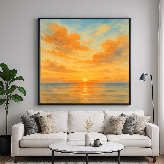 Poster Vibrant Watercolor Style Sunset Seascape