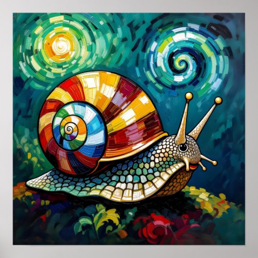Poster Vibrantly Colorful Impasto Whimsical Snail (Devant)