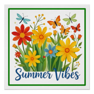 Poster Vibrations d'été Floral aux Papillons-64534
