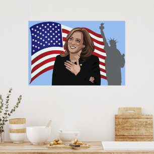 Poster Vice Pres Kamala Harris Drapeau Statue de la Liber