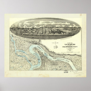 Poster Vicksburg Mississippi 1863 Carte panoramique antiq