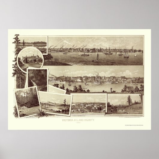 Poster Victoria, C.-B., Canada Carte panoramique - 1884 (Devant)