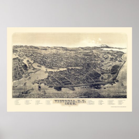 Poster Victoria, C.-B., Canada Carte panoramique - 1889 (Devant)