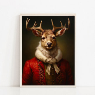 Poster Victorian Animal Portrait, Vintage Santa Deer Prin